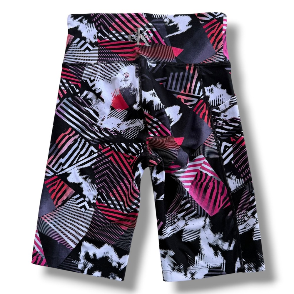 Calvin Klein Performance Womens XS Pink Black Geometric Print Bike Shorts Pocket